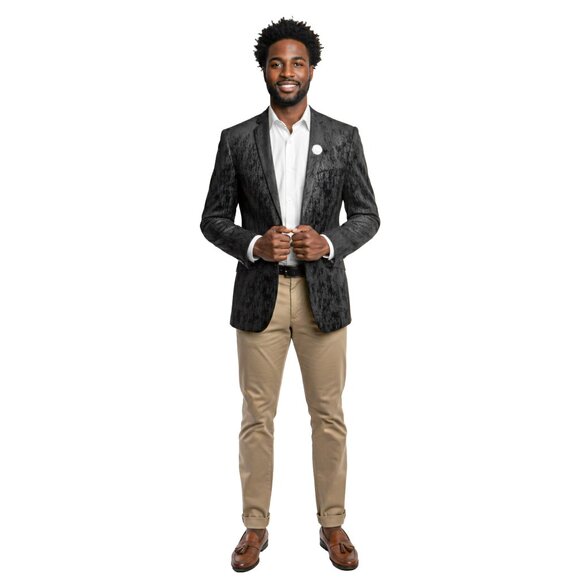 Solid Black Textured Multi Tone Pattern Mens Suit Jacket - Picture 5 of 5